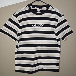 Guess Originals Men's Striped Short Sleeve Tee Boxy Size Small Retro Black White